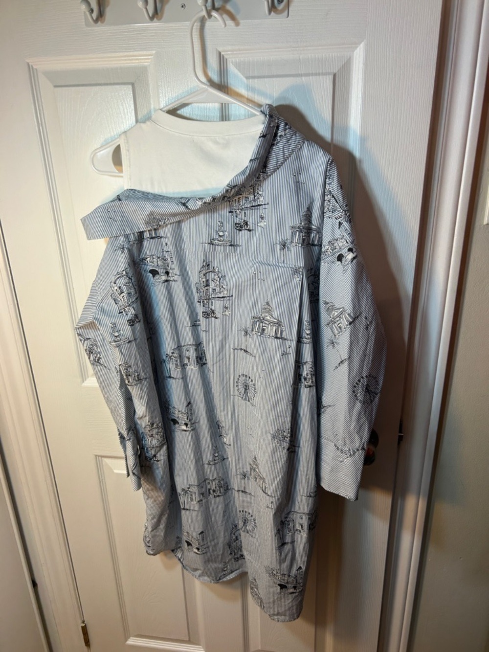 Maje Blue & White Pinstripe Cotton Off Shoulder Shirt Dress Sz 1 (Small) - Picture 9 of 11